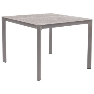 Tavolo da giardino quadrato Acamp Rom color toffee con struttura in alluminio e piano in vetro stampato 3D.