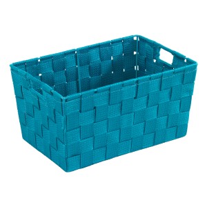 Cesto bagno petrolio Wenko Adria S in plastica intrecciata per accessori bagno.