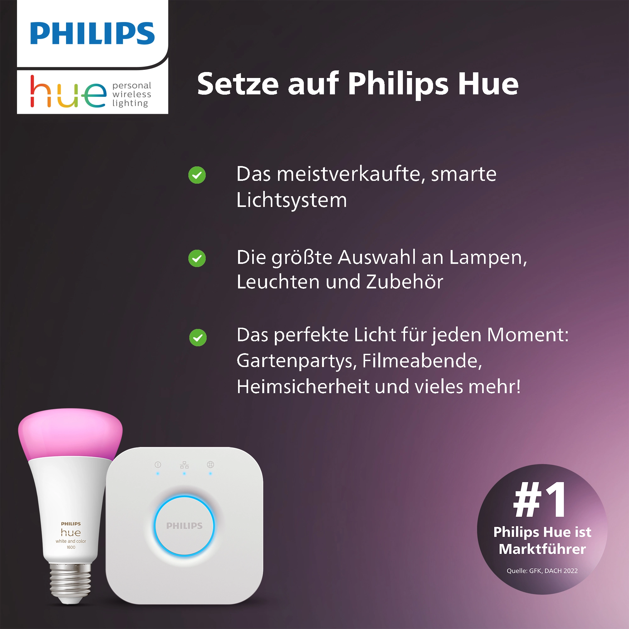 Philips Hue White Ambiance Kit de démarrage Ampoules LED A60 / E27