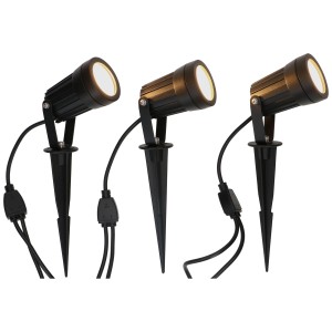 Set da 3 faretti da giardino a LED Max Hauri Merkuro, alluminio nero, con picchetto. Illuminazione esterna da giardino.