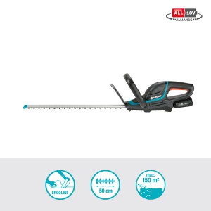 Taille-haie sans fil Gardena ComfortCut 50/18V P4A avec batterie, kit prêt à l'emploi pour la taille des haies.
