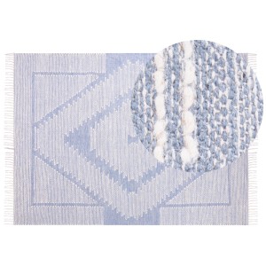 Tapis bleu Beliani Ansar (140x200 cm) en coton avec motif géométrique et franges.