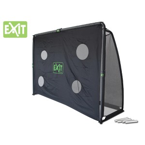 EXIT Finta porta da calcio in acciaio 300x200cm - nera, con parete allenamento e set di ancoraggio.
