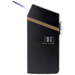 Briquet tempête noir Nouvel BBQ Thermofire avec flamme activée.