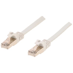 Câble réseau plat Schwaiger Cat. 6 blanc, 10 m, avec connecteurs RJ45 pour connexions réseau rapides.