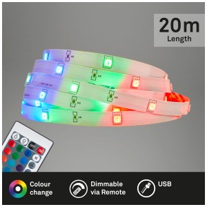 Striscia LED flessibile RGB Briloner 20m con telecomando, arrotolata. Striscia LED per illuminazione d'atmosfera.