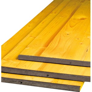 Schaltafeln aus Fichte/Tanne, 20x500x2000 mm, mit C-Profil Kantenschutz.