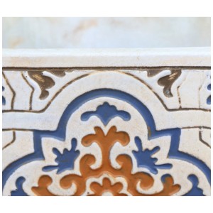 Dettaglio: Vaso per piante Gartec Cube Porto Mix con motivo blu e arancione.