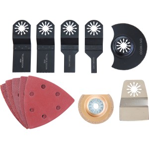 Set multi-outil LUX, 13 pièces : Lames de scie, papier de verre et grattoir pour outils multifonctions.