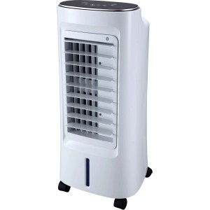 Rafraîchisseur d'air Sonnenkönig Air Fresh 7 blanc avec grille frontale, roulettes et réservoir d'eau visible.