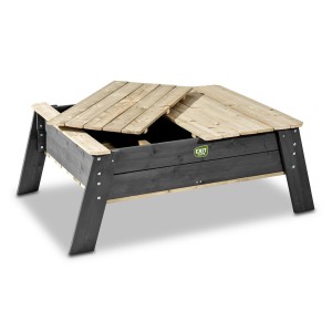 Tavolo da sabbia Exit Aksent con coperchio in legno, ideale per giocare in giardino. Sabbiera in legno FSC®.
