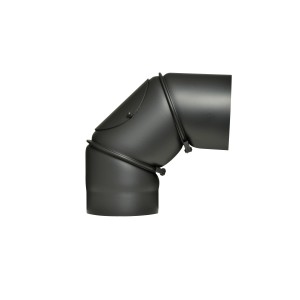 Coude de tuyau de fumée Firefix noir réglable 150 mm avec trappe de visite, coudé à 90 degrés.