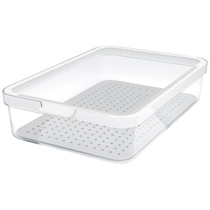 Organizzatore frigo Rotho Cauma 2,6 l, trasparente, con inserto scolapiatti per la conservazione degli alimenti.