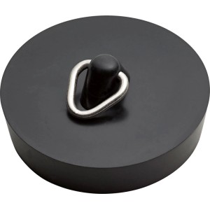 Tappo di scarico nero (Ø 45,5 mm) per lavandini e vasche da bagno con troppopieno.