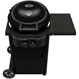 Schwarzer Outdoorchef Gasgrill Davos 570 G Pro mit Seitenablage.