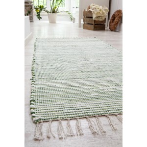 Tapis vert Kentucky, 60x120 cm, tapis en laine avec franges.
