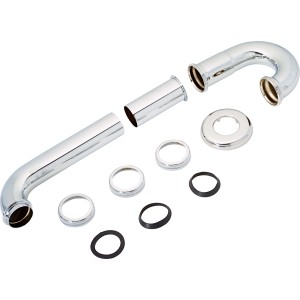 Siphon tubulaire chromé (38,9 mm x 32 mm) pour lavabos, composé de tuyaux, joints et rosace.
