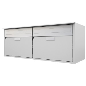 Boîte aux lettres double Huber Alu 400/2 en aluminium blanc avec protection contre la pluie.