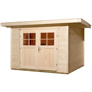 Casetta da giardino in legno Weka non trattato con tetto piatto e doppia porta, ideale per riporre gli oggetti in giardino.