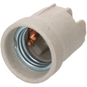 Douille de lampe E27 en porcelaine avec trous de passage pour vis M4, adaptée aux installations de lampes.