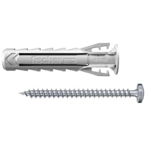 Cheville à expansion Fischer SX Plus 5x25 avec vis, lot de 20. Cheville pour fixation sûre.