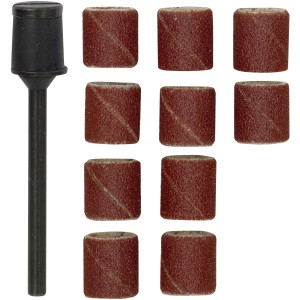 Cilindro abrasivo Proxxon 10 mm con 10 nastri abrasivi grana 150 per utensili miniaturizzati.