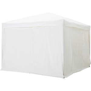 Pavillon pliable Papanoa blanc crème (293x293 cm) avec panneaux latéraux pour jardin et événements extérieurs.
