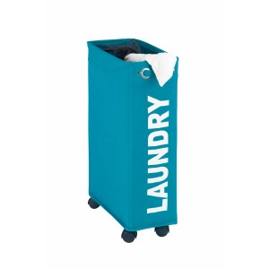 Cesto portabiancheria Corno stretto color petrolio (43 l) con ruote e scritta "Laundry".