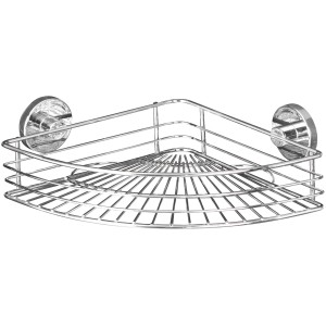 Wenko Mensola angolare Bari cromata, cestello in filo metallico per angolo bagno con montaggio Vacuum-Loc.