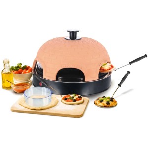 Emerio Pizzarette Pizzaofen für 6 Personen mit Terrakotta-Haube und Zubehör.