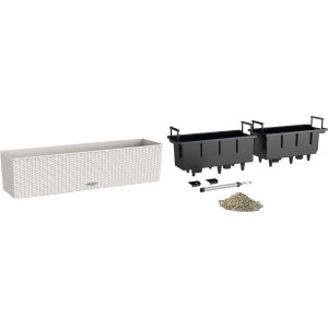 Lechuza Balconera Cottage 80, jardinière gris clair avec système d'arrosage et inserts pour plantes.