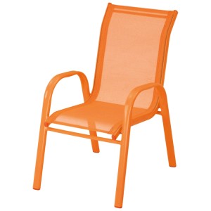 Chaise enfant orange Glenoma en aluminium et acier, empilable et résistante aux intempéries.