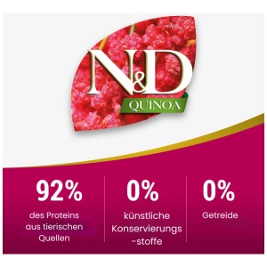 N&D Quinoa Katzen-Trockenfutter Digestion Lamb Adult, gluten- und getreidefrei, mit 92% tierischem Protein.