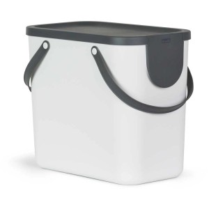 Cestino per riciclaggio Rotho Albula bianco con coperchio grigio, 25 litri.