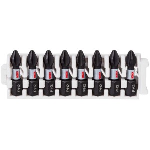 Set di inserti Bosch Impact Control, 8 pezzi, PH2, in supporto bianco. Punte per avvitatori e avvitatori a impulsi.