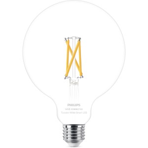 Lampadina LED Smart Philips, 7W, E27, Globe Filament G125, aspetto vintage trasparente.