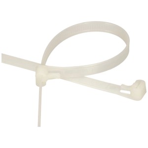 Collier de serrage blanc, 200 x 7,5 mm, réutilisable, pour le regroupement flexible de câbles et de fils.