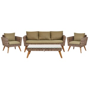 Salon de jardin Beliani Vittoria XL 5 places avec table, polyrotin beige-vert olive.