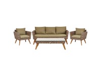 Beliani Lounge-Set Vittoria XL 5-Sitzer mit Tisch Polyrattan Beige Olivgrün