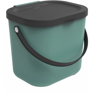 Rotho Mülleimer Albula in Mistletoe Green, 6 Liter, mit Deckel und Tragegriff.