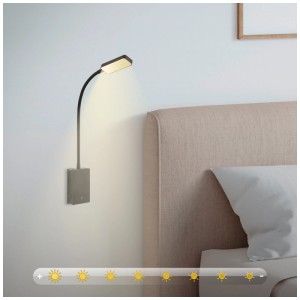 Lampe de lecture sans fil noire Briloner Cielo sur le mur à côté du lit. Dimmable, lumière blanche chaude.