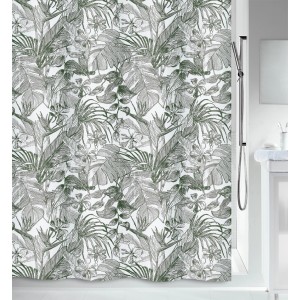 Rideau de douche textile Spirella Tropic Dark-Green motif botanique, 180x200 cm.