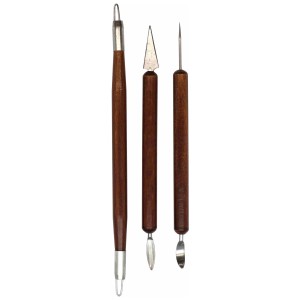 Ensemble de 3 outils de gravure et de modelage Glorex avec manches en bois pour Fimo et argile.