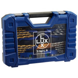 Kit utensili LUX blu da 71 pezzi con punte da trapano, inserti per cacciavite e utensili manuali in valigetta di plastica.
