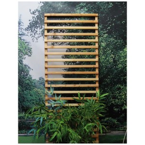 Grigliato per piante rampicanti Pletscher in larice, forma lineare, 180x67cm, con listelli orizzontali e pianta rampicante.