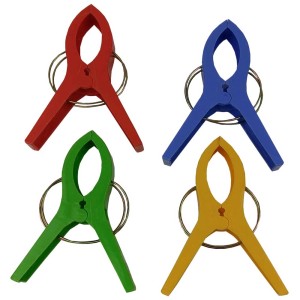 Happy People Pinces de plage, lot de 4 pinces en plastique rouge, bleu, vert et jaune.