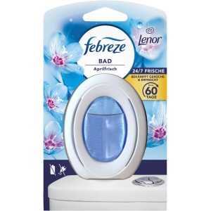 Febreze désodorisant salle de bain Lenor Aprilfrisch pour jusqu'à 60 jours de fraîcheur, placé sur des toilettes.