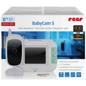 Reer BabyCam S Babyphone mit Kamera und Elterneinheit in Weiß.