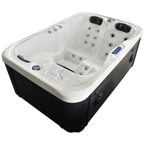 Spa extérieur Sonnenkönig Basilan blanc, rectangulaire, avec jets de massage et écran.