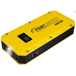Démarreur et chargeur jaune Fast 500 / 12 V / 3 Ah avec lumière LED et écran.